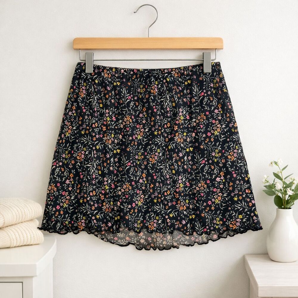 Art Class Girls Black Floral Ruffle Mini Skirt Size 14